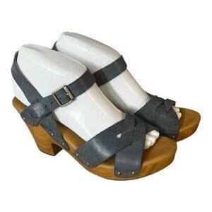 Korks Bagley Platform Cool Grey Leather Studded Chunky Heeled Strappy Sandals 8M